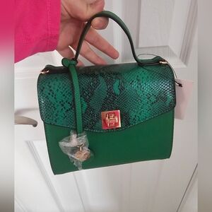 Dune London green snake skin print leather bag new